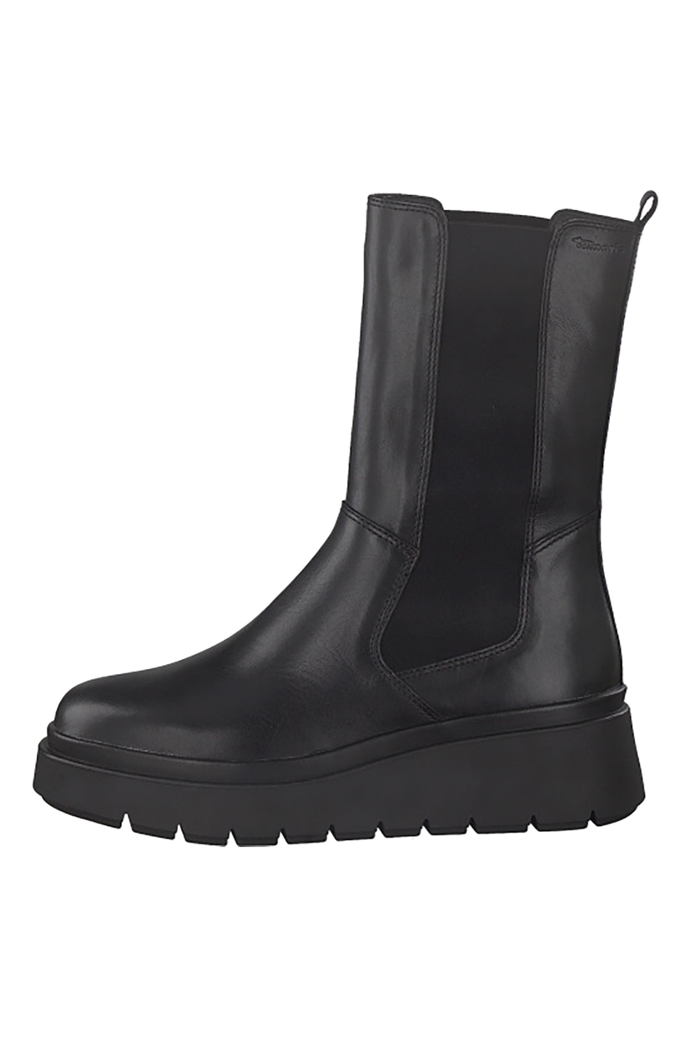 Tamaris, Ghete Chelsea din piele cu talpa wedge, Negru