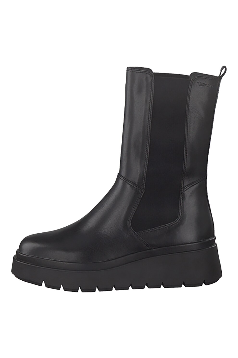 Tamaris, Ghete Chelsea din piele cu talpa wedge, Negru