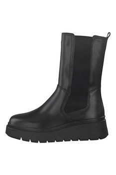 Tamaris, Ghete Chelsea din piele cu talpa wedge, Negru Tamaris, Ghete Chelsea din piele cu talpa wedge, Negru