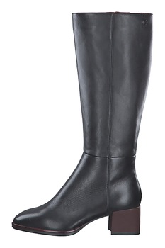 Tamaris, Cizme din piele cu toc masiv, Negru Tamaris, Cizme din piele cu toc masiv, Negru