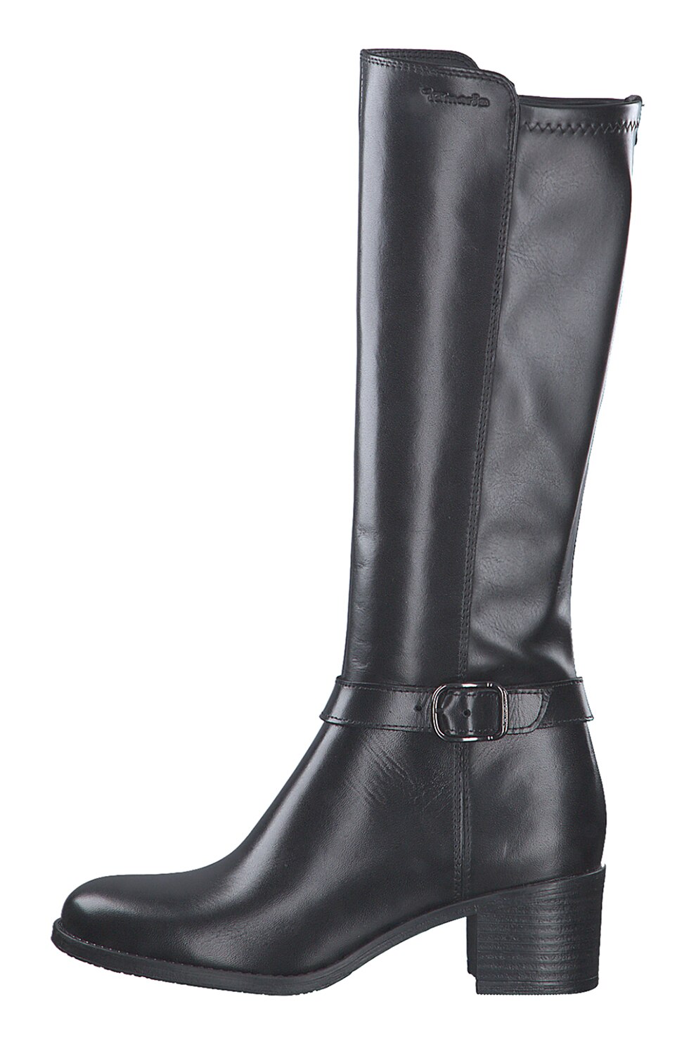 Tamaris, Cizme din piele si piele ecologica cu catarama decorativa, Negru