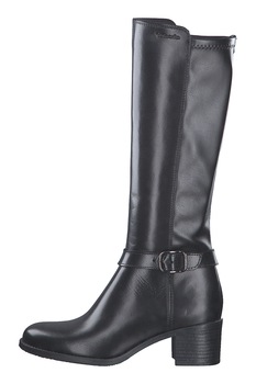 Tamaris, Cizme din piele si piele ecologica cu catarama decorativa, Negru Tamaris, Cizme din piele si piele ecologica cu catarama decorativa, Negru
