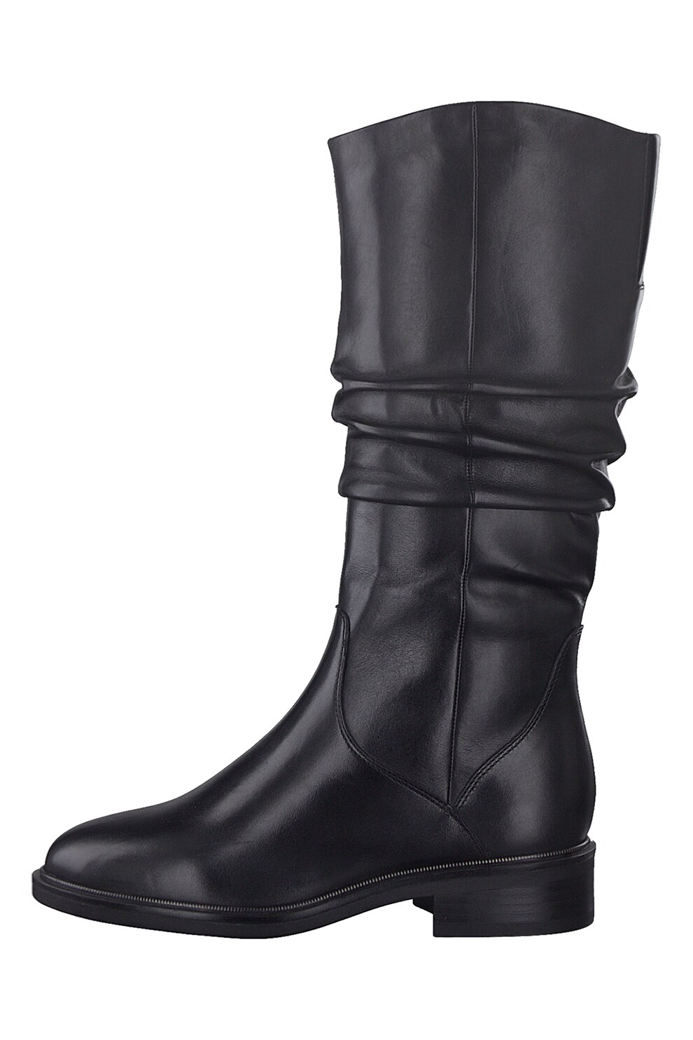 Tamaris, Cizme din piele cu detaliu plisat, Negru