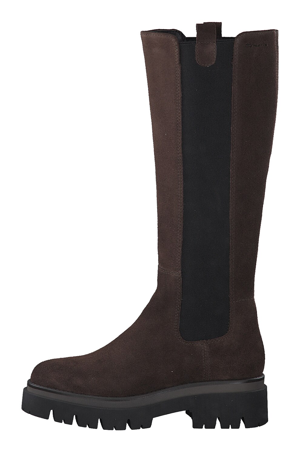 Tamaris, Cizme lungi pana la genunchi din piele cu aspect masiv, Maro inchis, 39