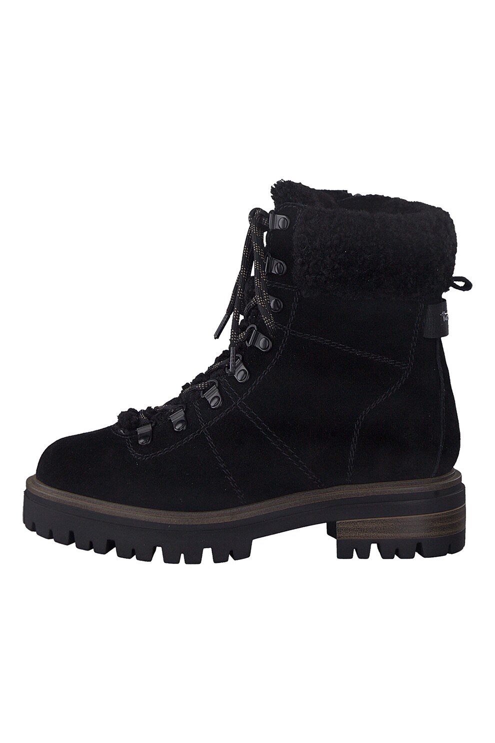 Tamaris, Ghete din piele intoarsa cu insertii din blana shearling sintetica, Negru