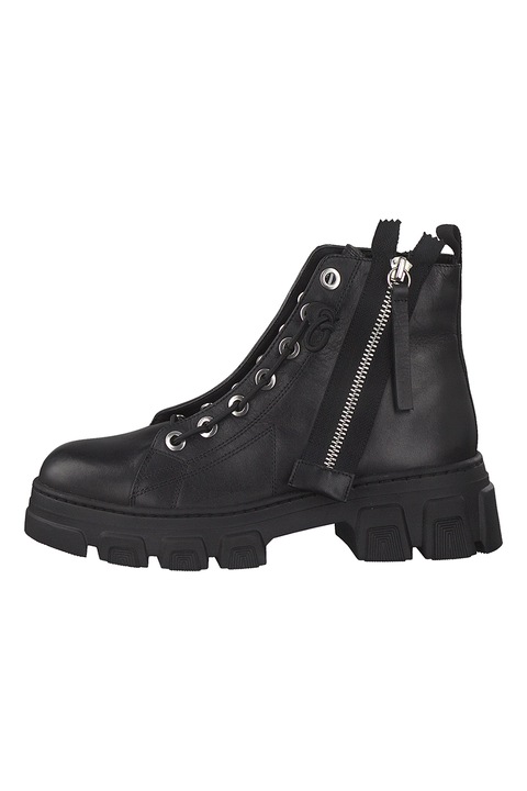 Tamaris, Ghete din piele cu toc masiv, Negru, 38