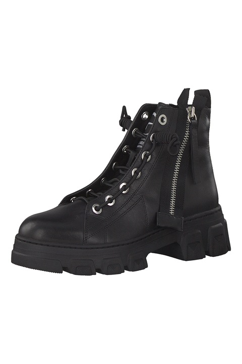 Tamaris, Ghete din piele cu toc masiv, Negru, 38