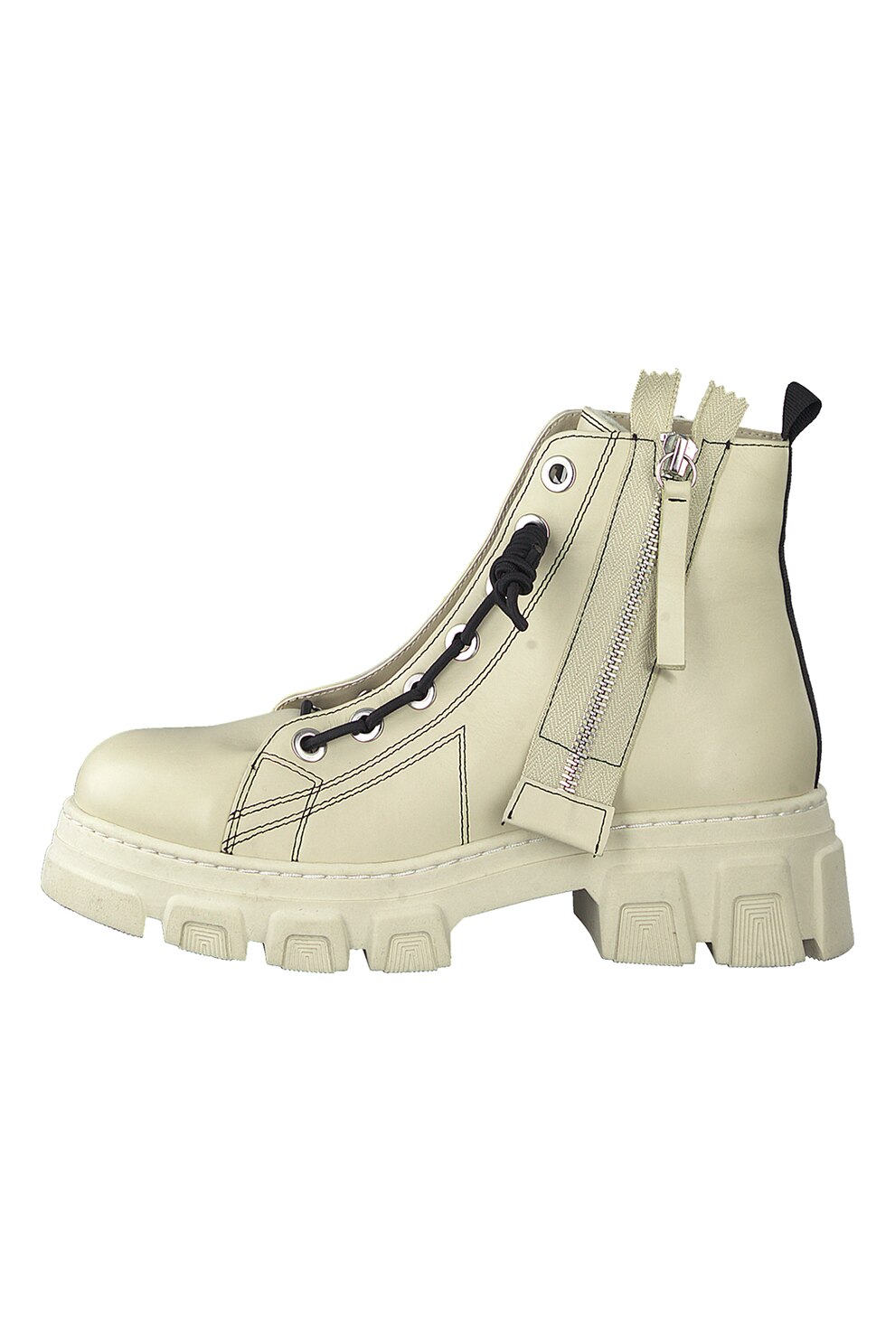 Tamaris, Ghete din piele cu toc masiv, Alb prafuit