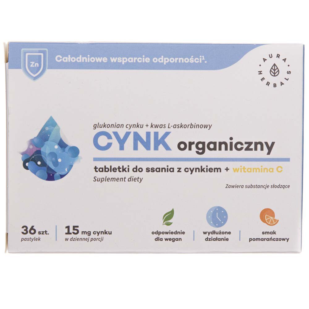 Supliment alimentar Aura Herbals, Zinc organic cu vitamina C, 15 mg, 36 pastile