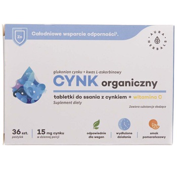 Supliment alimentar Aura Herbals, Zinc organic cu vitamina C, 15 mg, 36 pastile Supliment alimentar Aura Herbals, Zinc organic cu vitamina C, 15 mg, 36 pastile