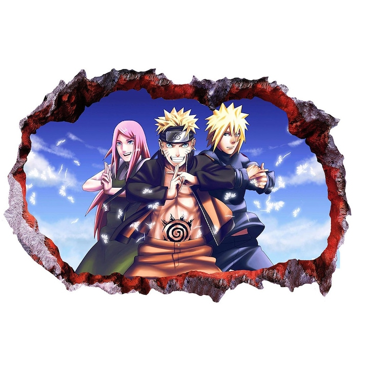 Sticker decorativ, gaura in perete 3D, Naruto, 85 cm, 1054TK-1