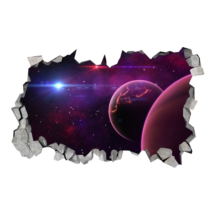 Sticker decorativ, gaura in perete 3D, Planeta, 85 cm, 1035STK