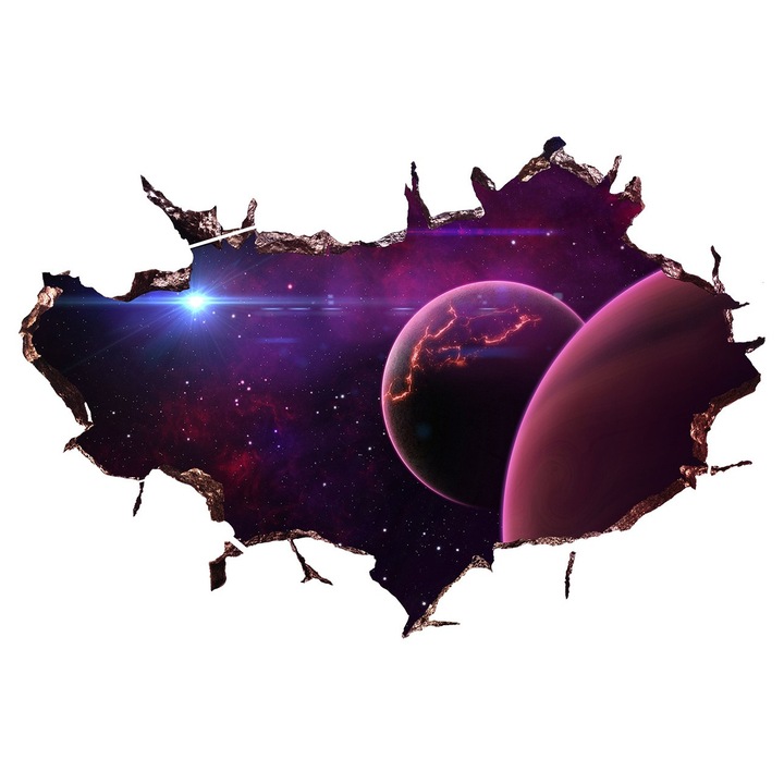 Sticker decorativ, gaura in perete 3D, Planeta, 85 cm, 1035STK-2