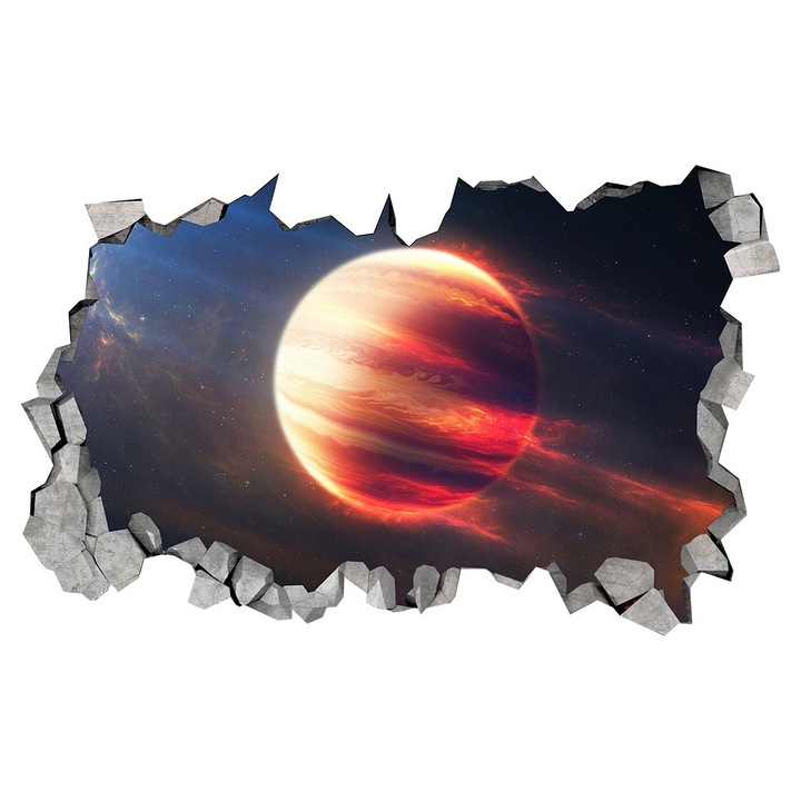 Sticker decorativ, gaura in perete 3D, Planeta, 85 cm, 1041STK-2