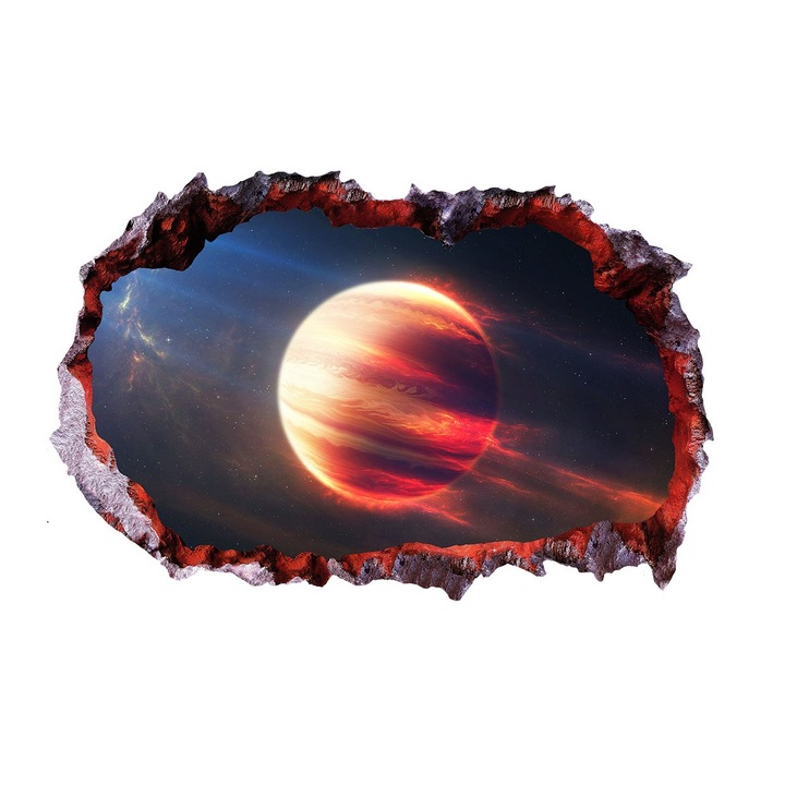 Sticker decorativ, gaura in perete 3D, Planeta, 85 cm, 1041STK-1