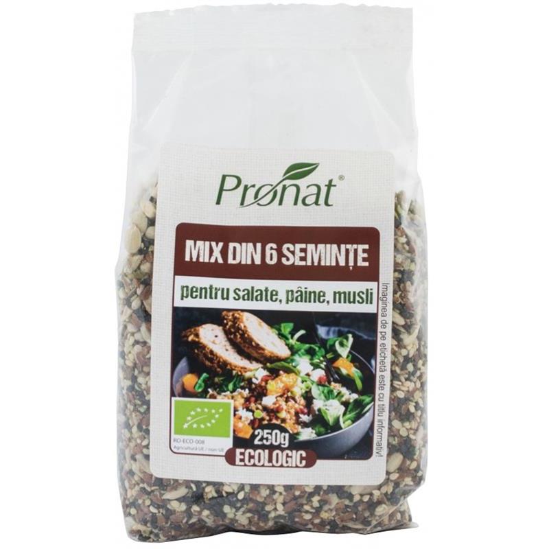 Mix din 6 Seminte pentru Salate, Paine, Musli Bio 250 grame Pronat