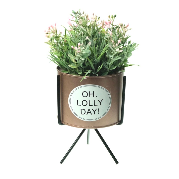 Planta artificiala, ghiveci cu mesaj, maro