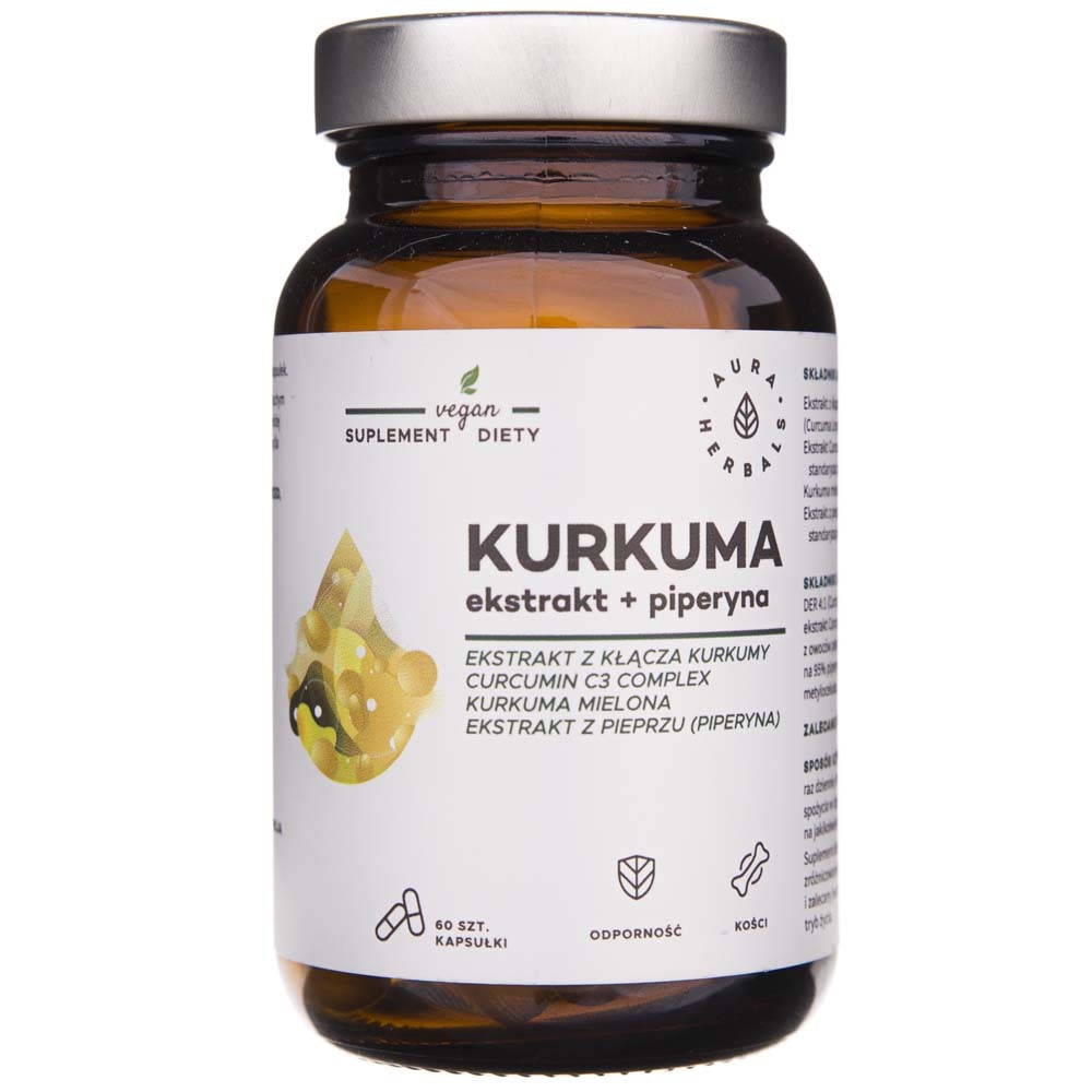 Supliment alimentar Aura Herbals, Extract de curcuma + piperina, 60 capsule