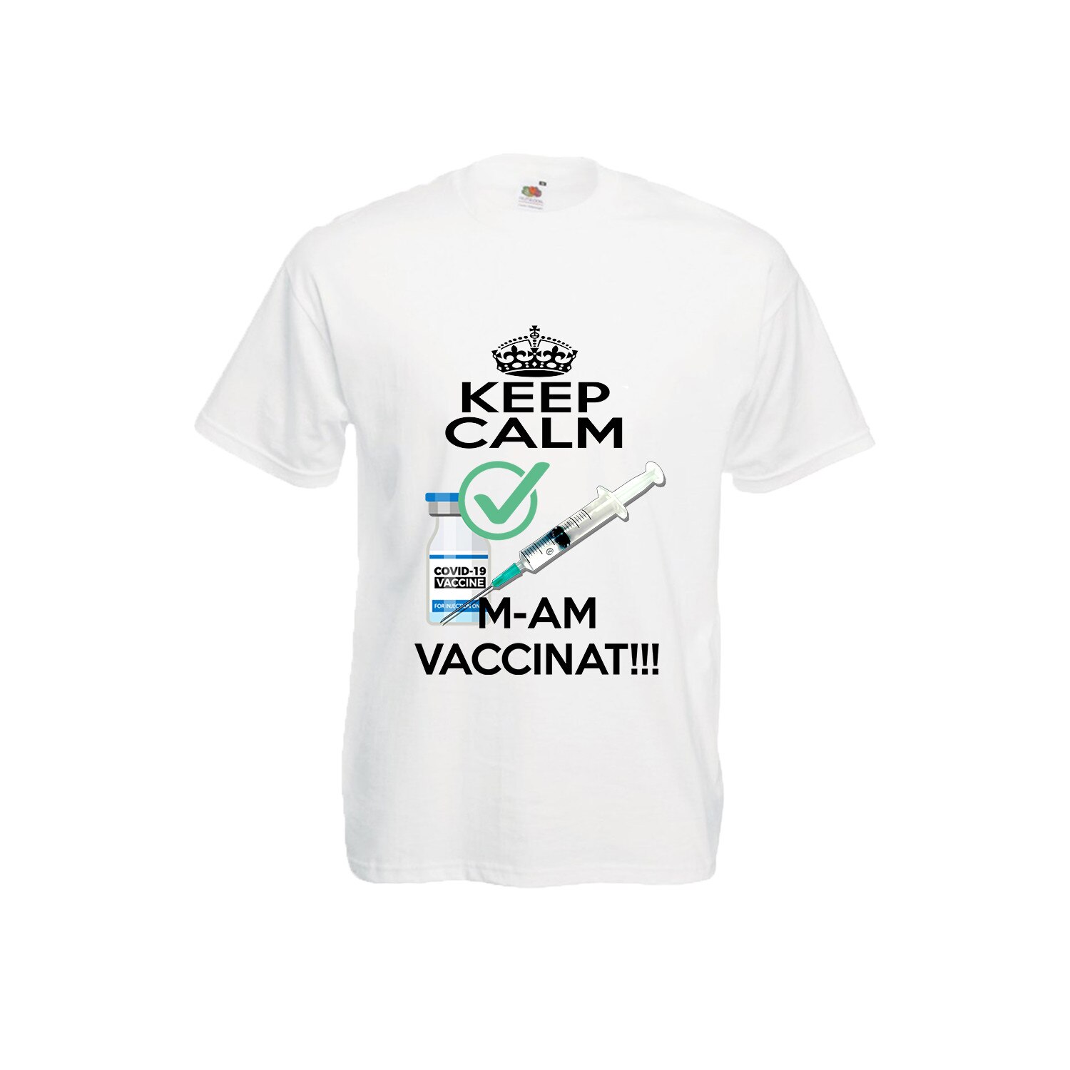 Tricou barbatesc mesaj Keep calm, m-am vaccinat, alb, 2XL