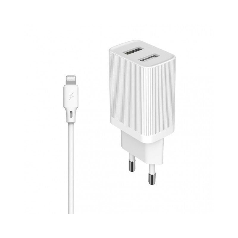 Incarcator Retea Wk Design Kingkong 2 X Usb 2.1a, Cablu Date Lightning 1m Lungime Alb - Wp-u79i