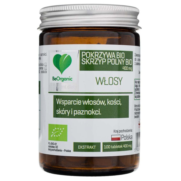Supliment alimentar BeOrganic Horsetail BIO + Urzica BIO, 400 mg, 100 comprimate