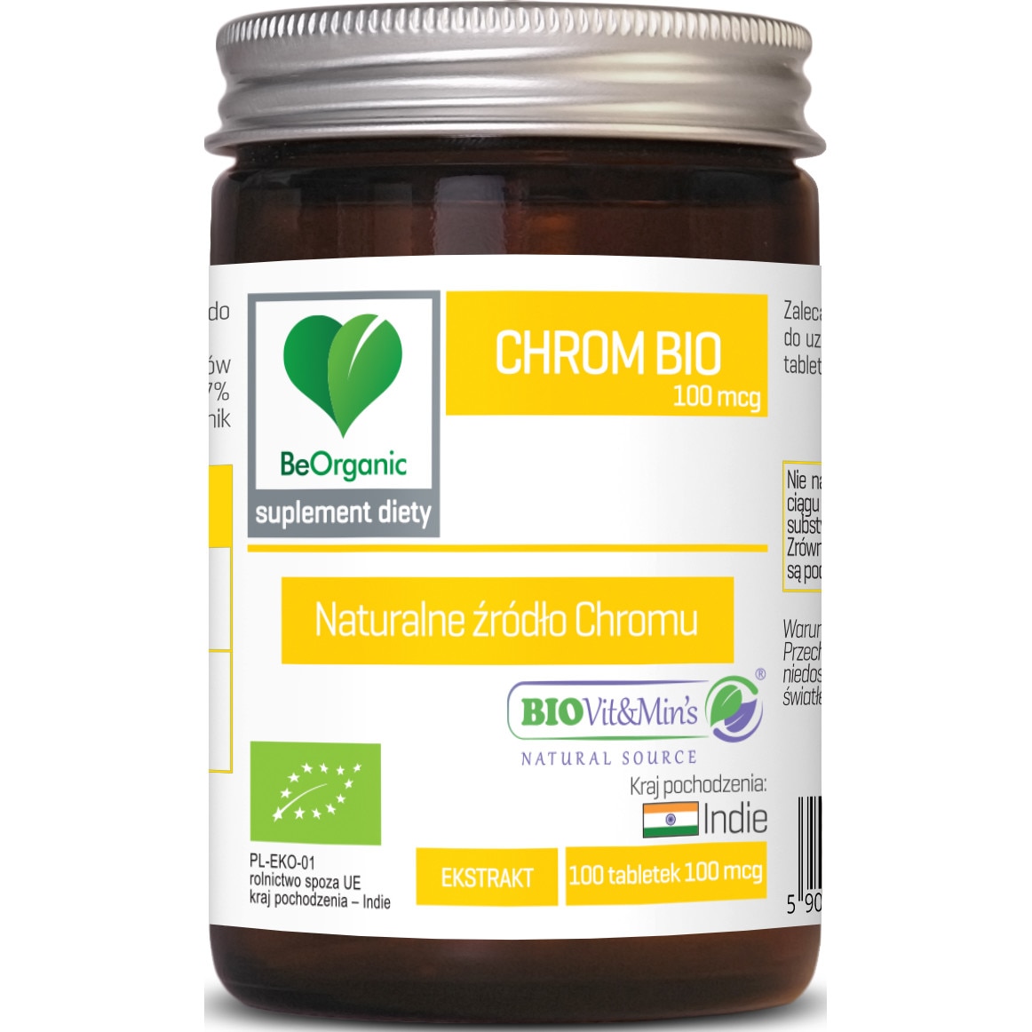 Supliment alimentar BeOrganic Chrom BIO, 100 mcg, 100 capsule