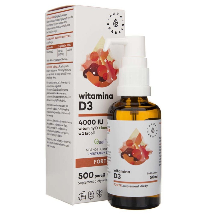 Хранителна добавка Aura Herbals Витамин D3, 4000 IU, 50 мл
