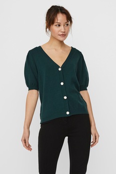 Vero Moda, Cardigan cu maneci scurte si decolteu in V, Verde englez Vero Moda, Cardigan cu maneci scurte si decolteu in V, Verde englez