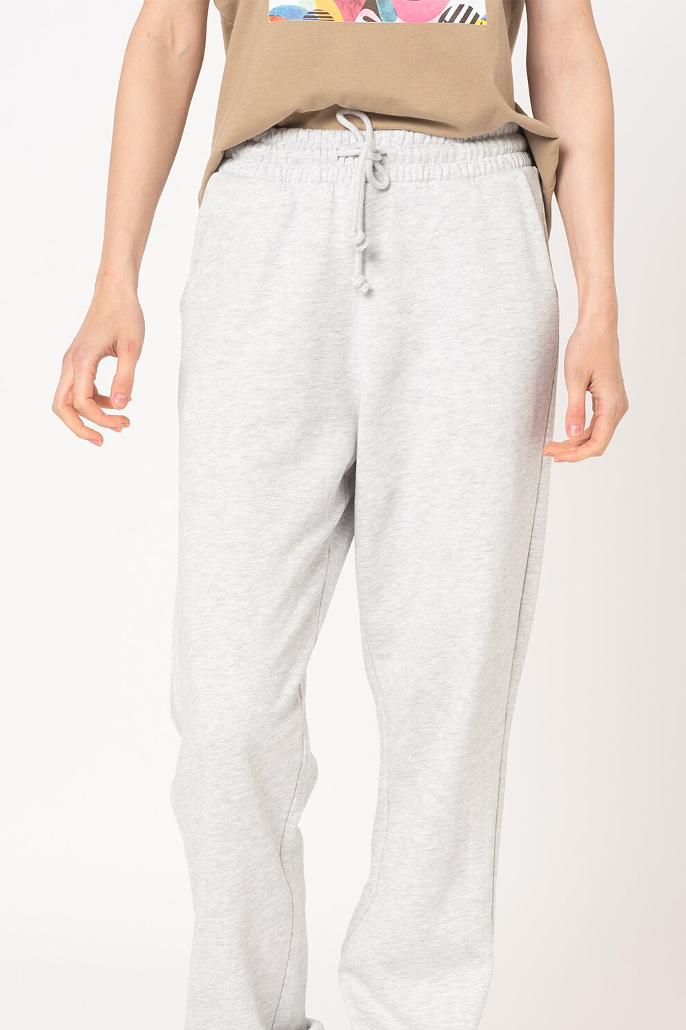 Vero Moda, Pantaloni sport din bumbac organic Prime, Gri deschis melange