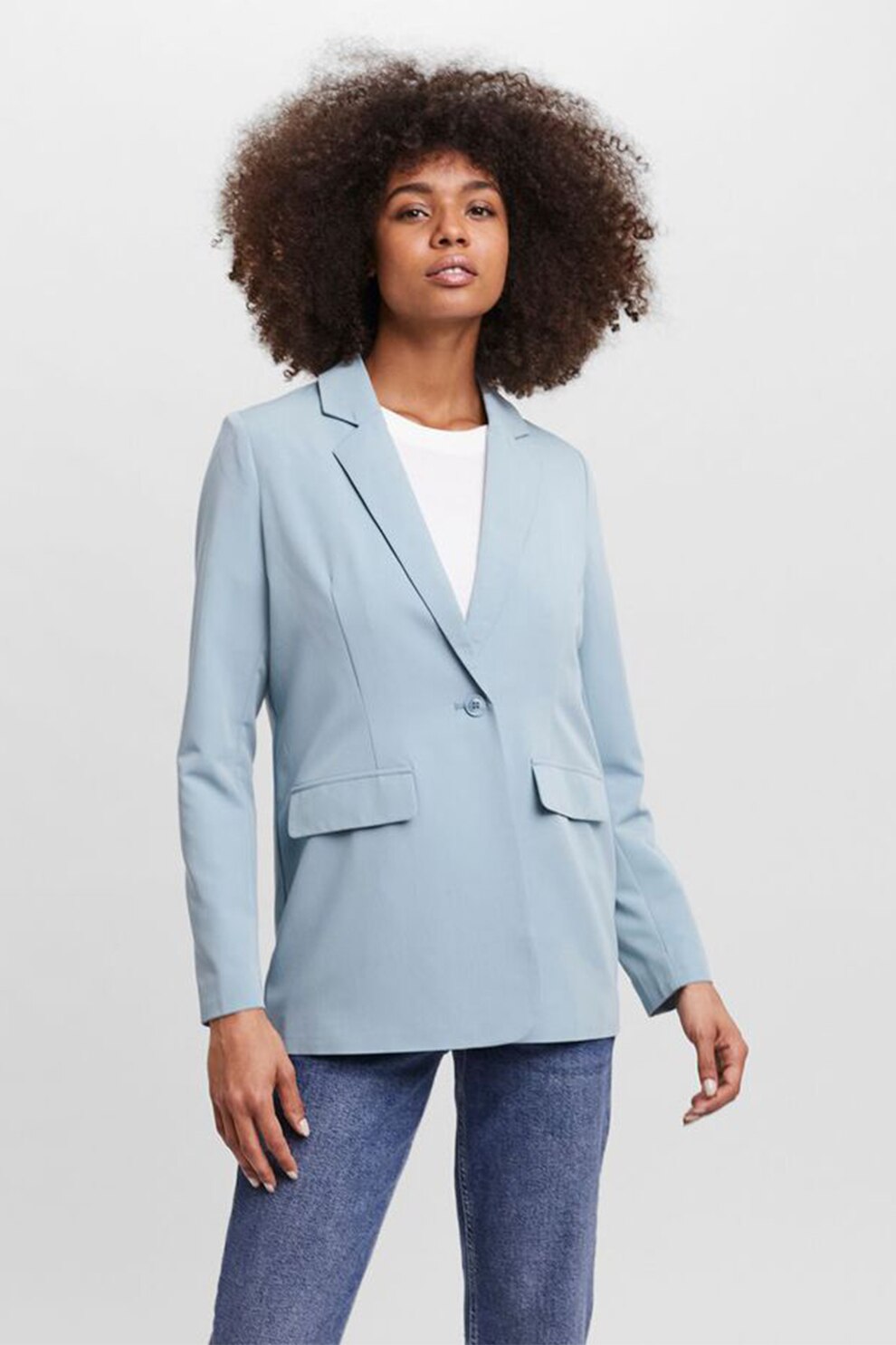 Vero Moda, Sacou lejer cu un nasture Zelda, Albastru azur