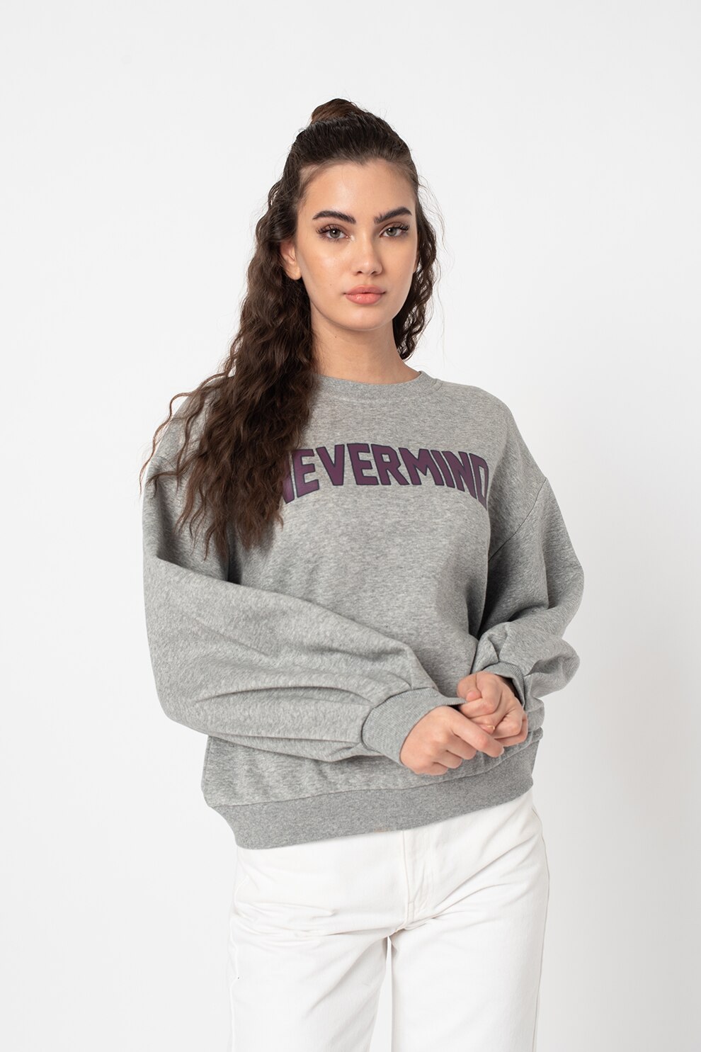 Vero Moda, Bluza sport din amestec de bumbac cu umeri cazuti, Gri melange