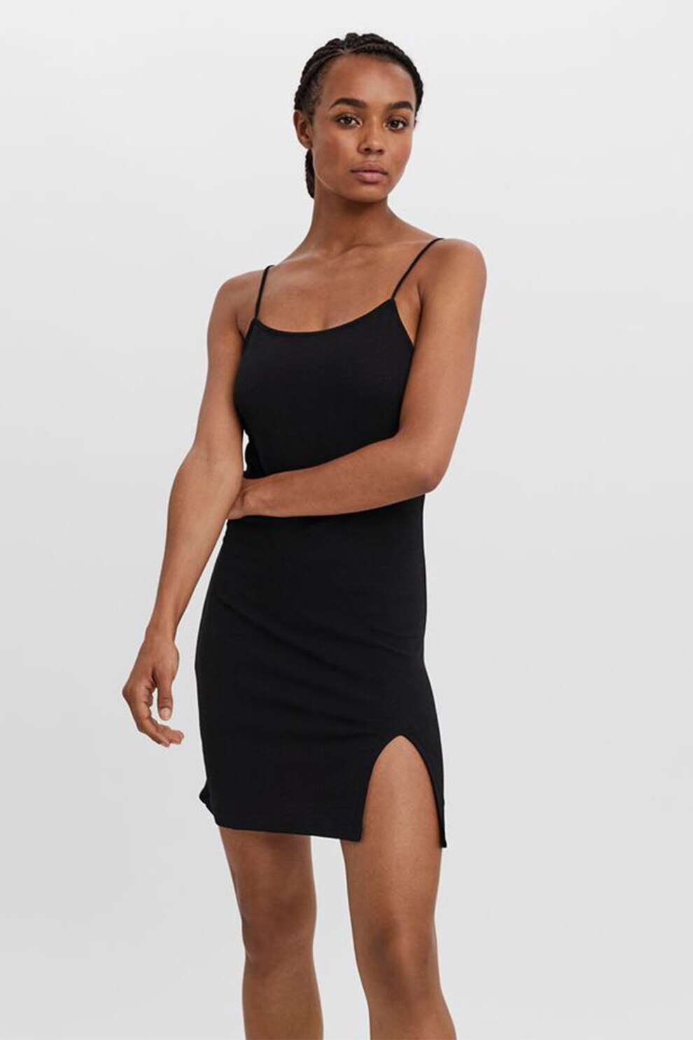 Vero Moda, Rochie mini cu slit lateral Alberta, Negru