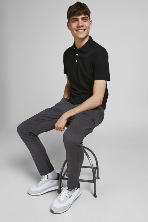 Jack & Jones, Tricou polo slim fit de bumbac organic Paulos, Negru, M
