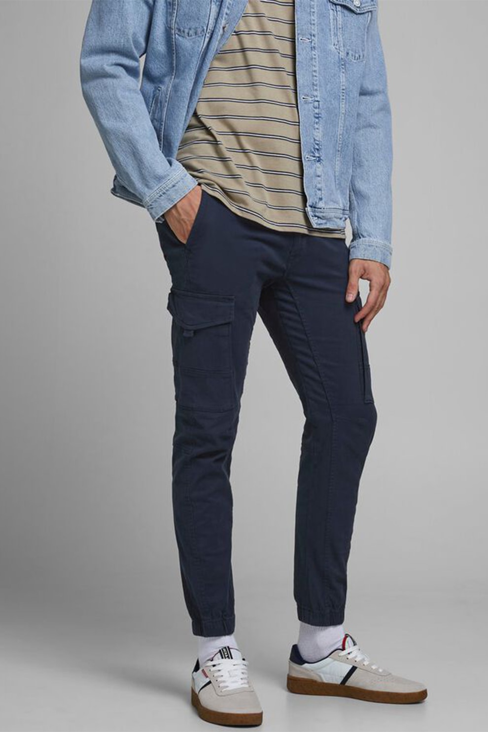 Jack&Jones, Pantaloni cargo de bumbac organic, Bleumarin