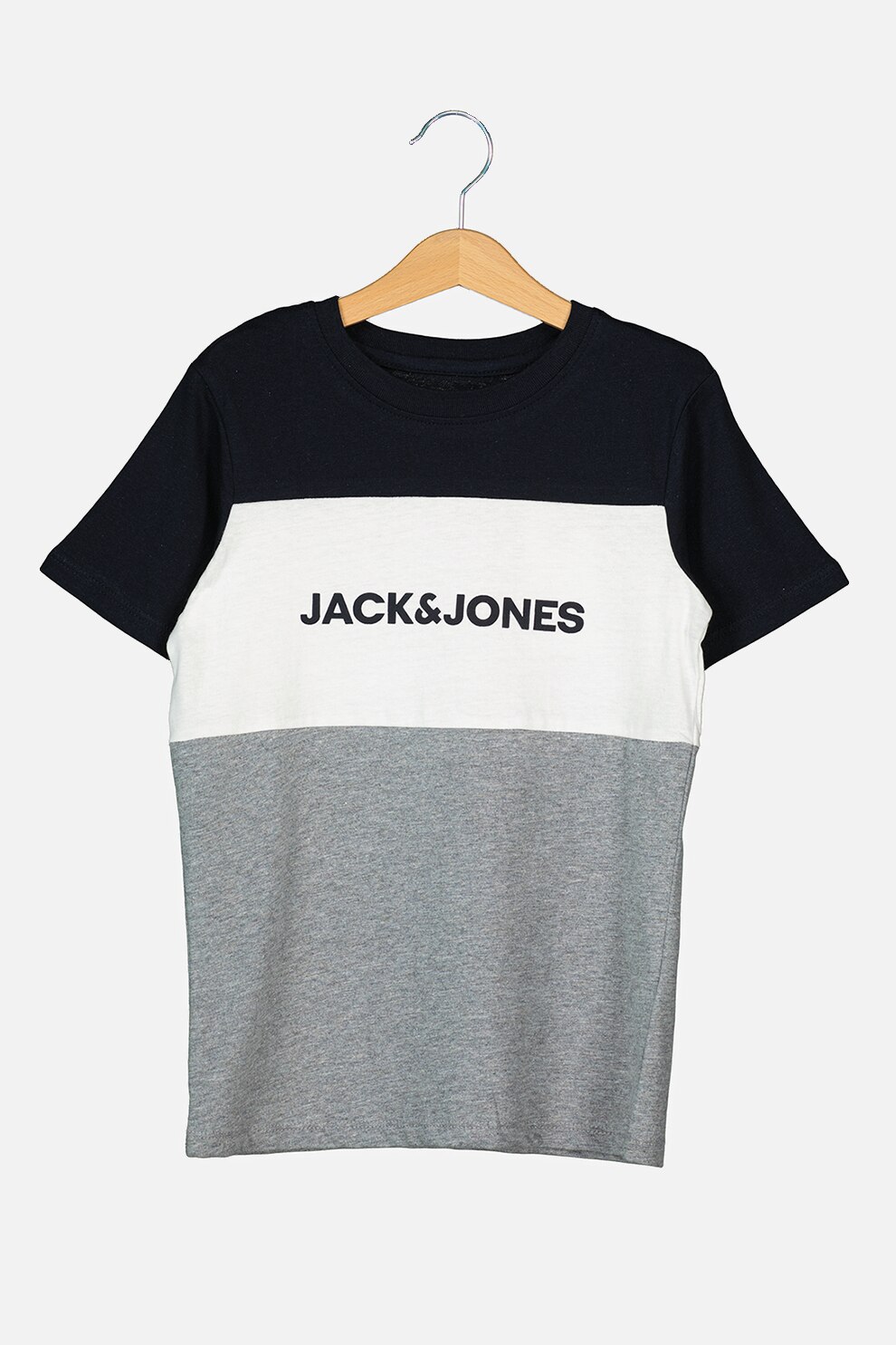 Jack&Jones, Tricou din bumbac cu model colorblock, Bleumarin/Alb/Gri melange