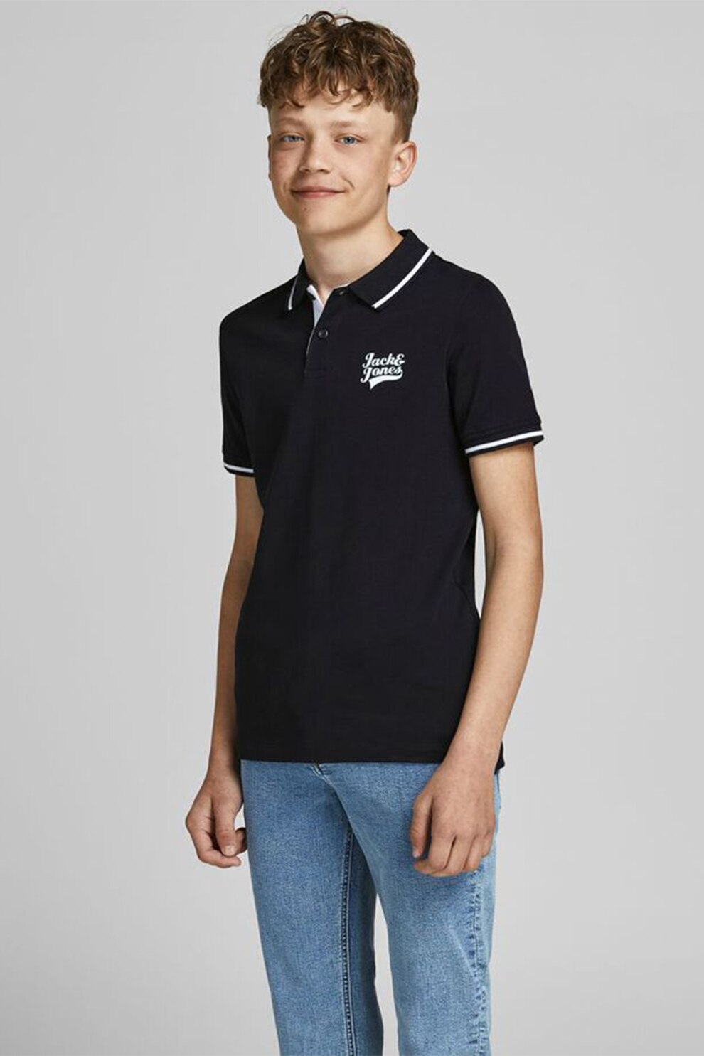 Jack&Jones, Tricou polo de bumbac cu logo, Negru/Alb