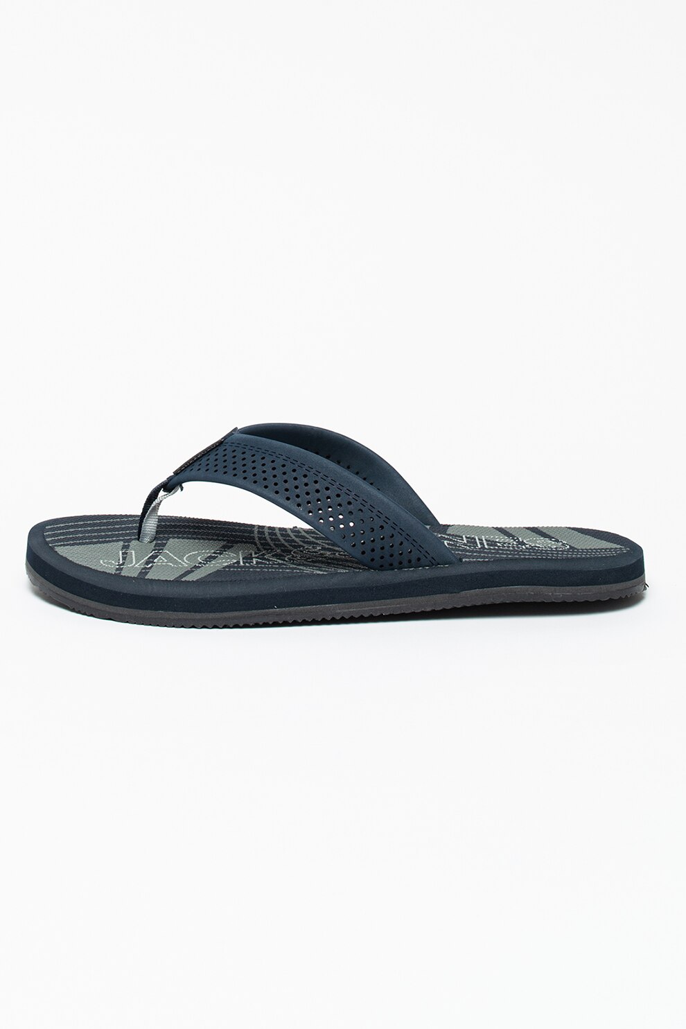 Jack&Jones, Papuci flip-flop cu model cu perforatii Falcon, Bleumarin/Gri cenusa