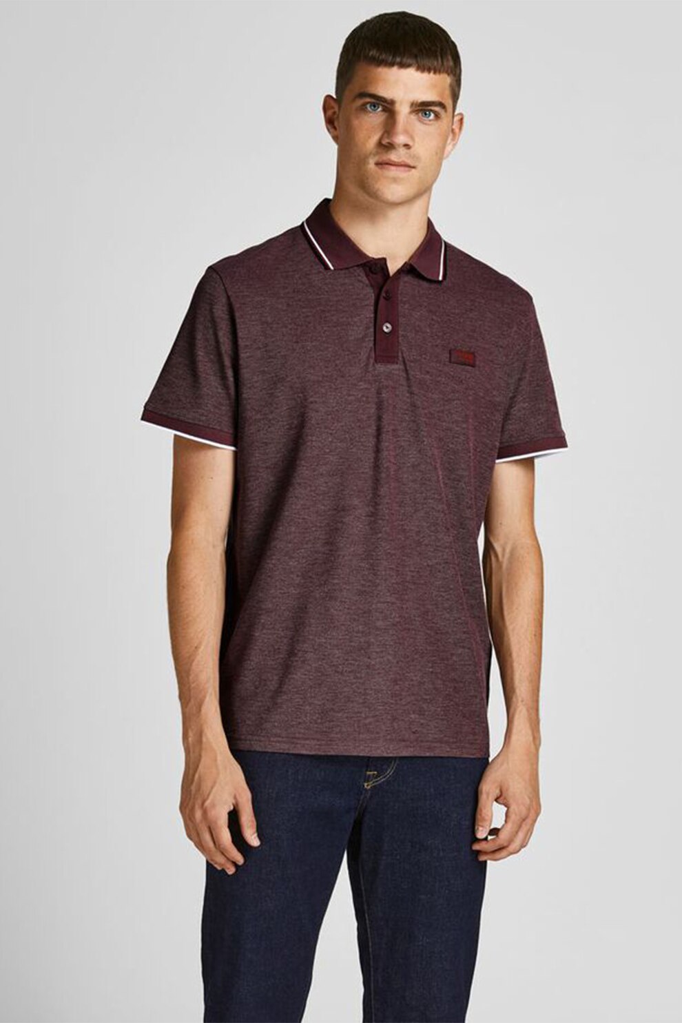 Jack&Jones, Tricou polo de material pique Charming, Violet pruna