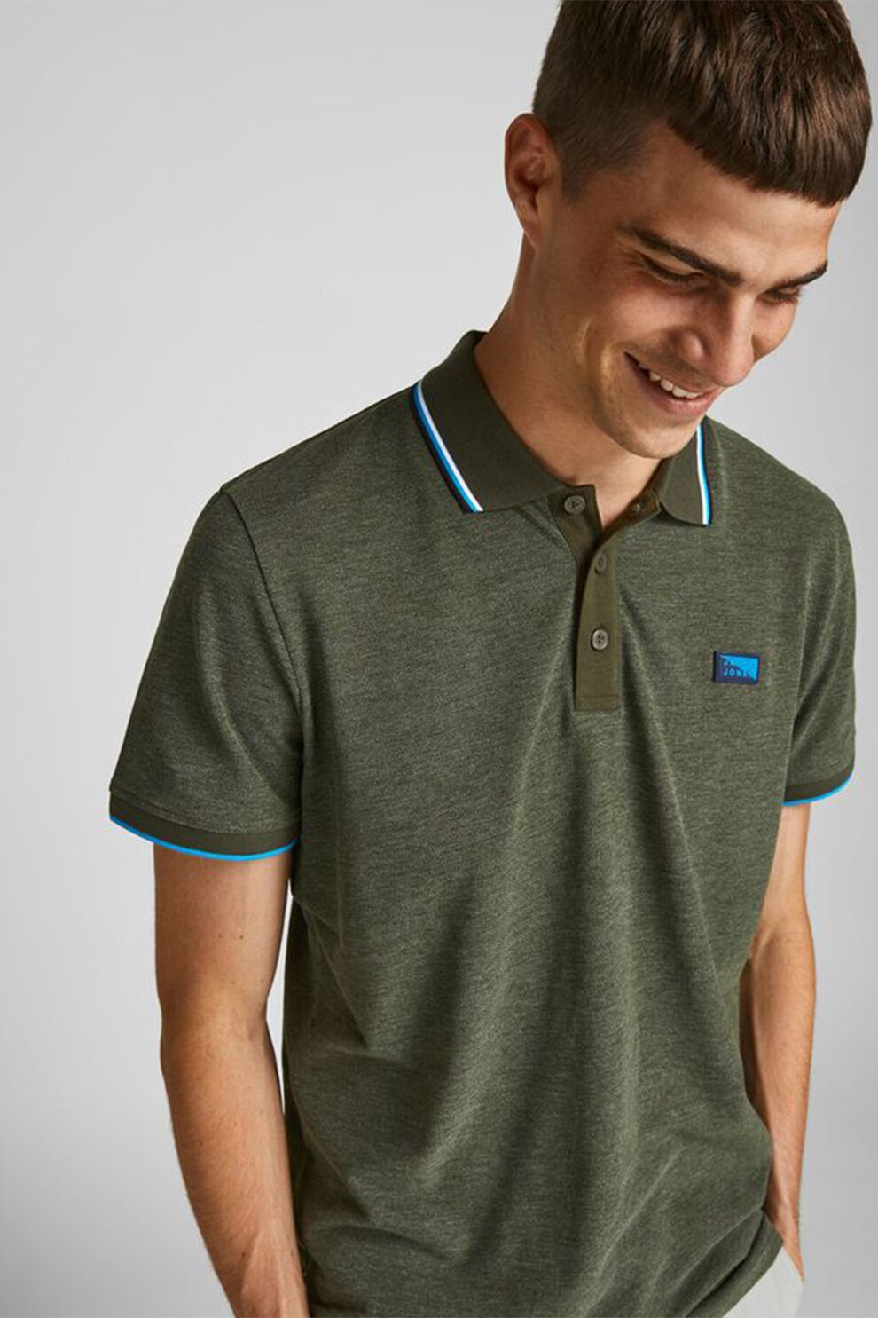 Jack&Jones, Tricou polo de material pique Charming, Verde melange