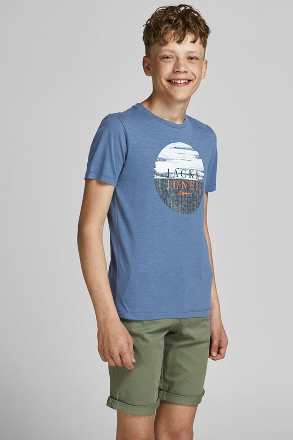 Jack&Jones, Tricou de bumbac cu imprimeu logo, Albastru lavanda