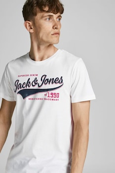 Jack & Jones - Jack&Jones, Szűk fazonú logómintás póló, Fehér