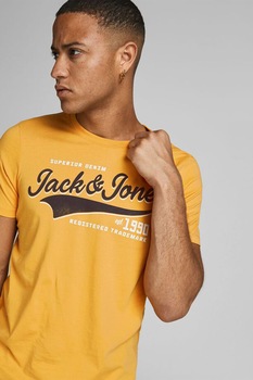 Jack & Jones - Jack&Jones, Szűk fazonú logómintás póló, Halvány narancssárga