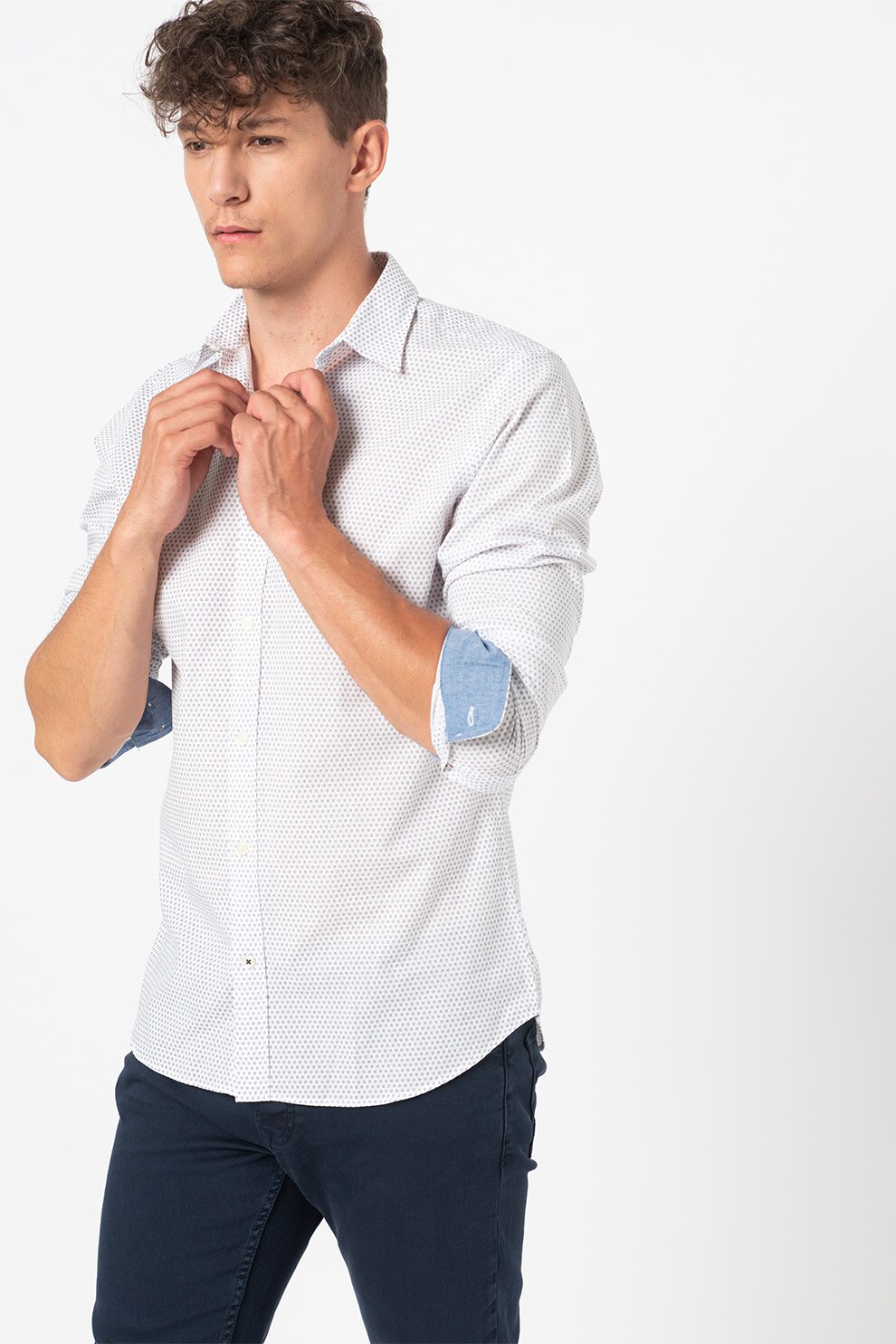 Jack&Jones, Camasa slim fit cu model uni, Alb/Gri, XL