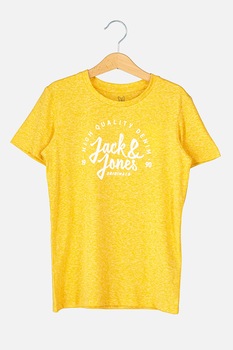 Jack&Jones, Tricou cu decolteu rotund si imprimeu logo, Oranj melange/alb, 152 CM