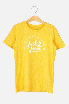 Jack&Jones, Tricou cu decolteu rotund si imprimeu logo, Oranj melange/alb, 152 CM Jack&Jones, Tricou cu decolteu rotund si imprimeu logo, Oranj melange/alb, 152 CM