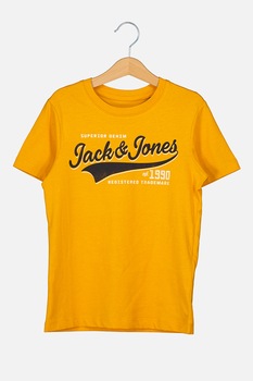 Jack&Jones, Tricou cu decolteu rotund si imprimeu logo, Oranj/Negru/Alb, 140 CM Jack&Jones, Tricou cu decolteu rotund si imprimeu logo, Oranj/Negru/Alb, 140 CM