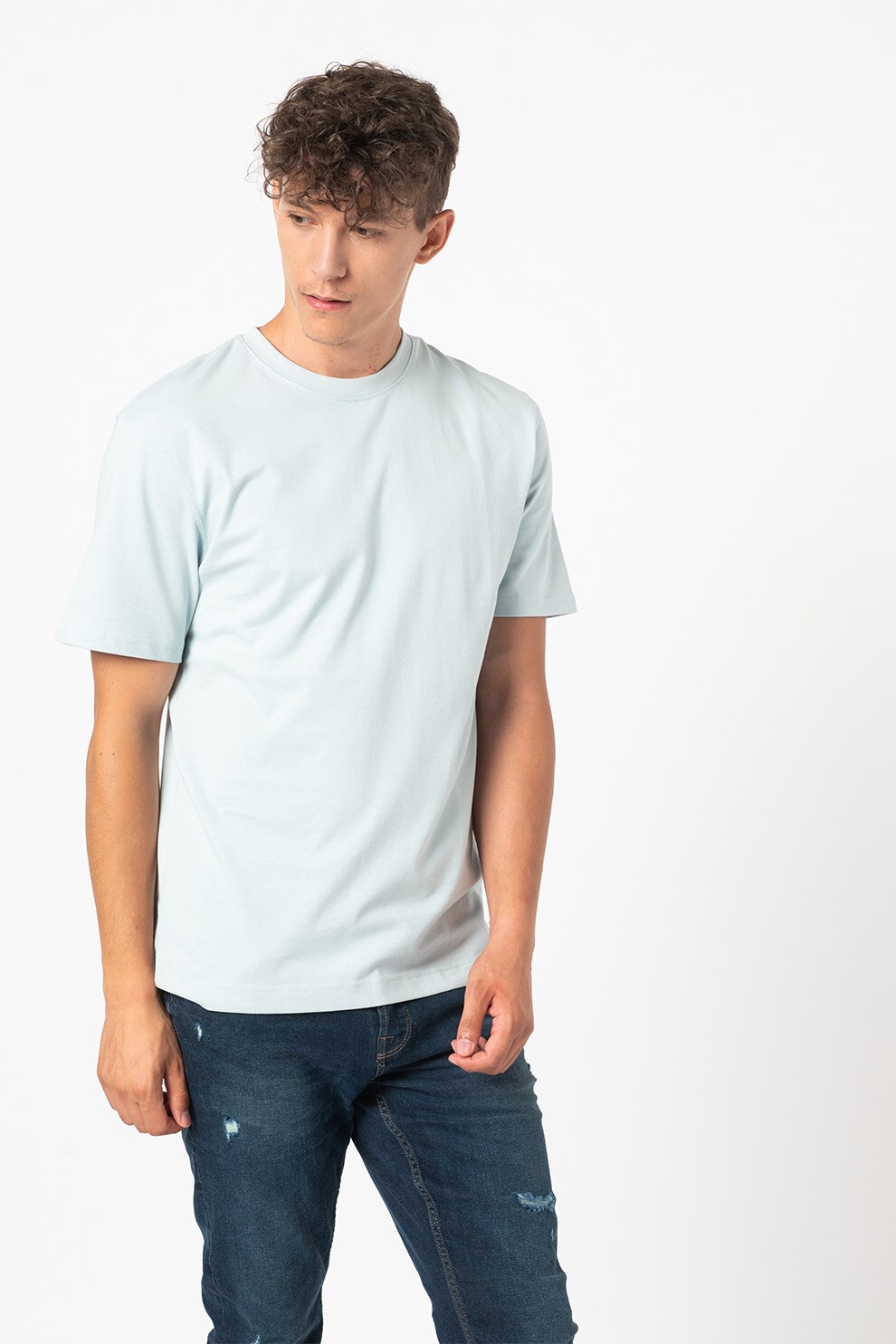Jack&Jones, Tricou relaxed fit de bumbac organic, Albastru azur
