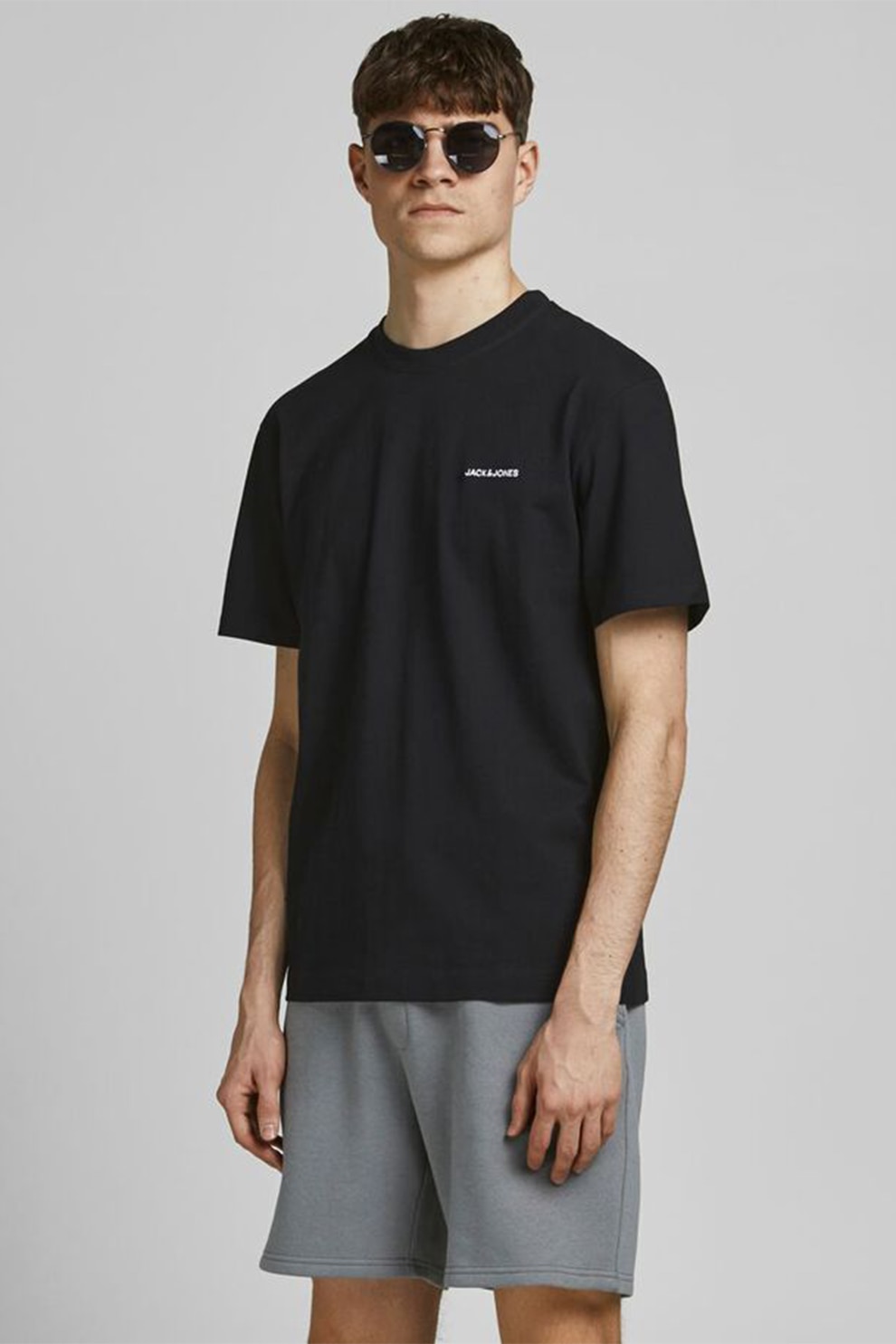 Jack&Jones, Tricou de bumbac organic cu logo brodat, Negru