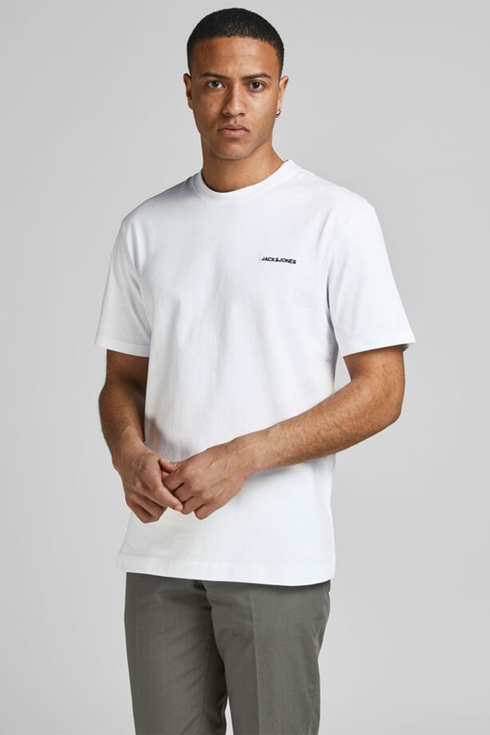 Jack&Jones, Tricou de bumbac organic cu logo brodat, Alb