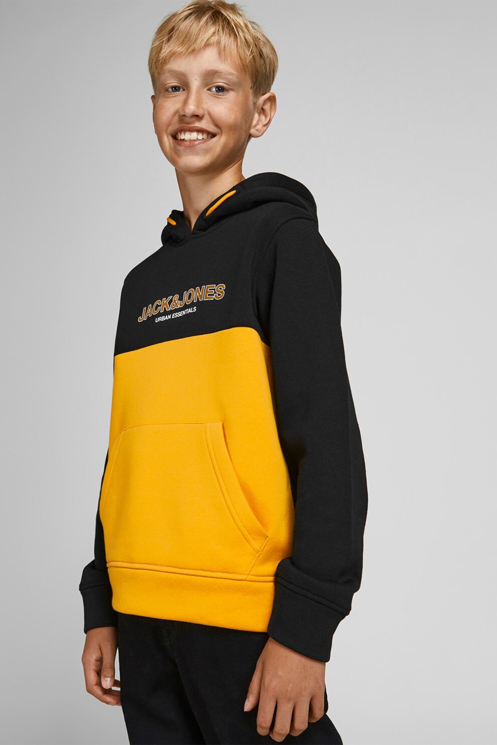 Jack&Jones, Hanorac cu buzunar kangaroo, 128 CM, Galben/Negru